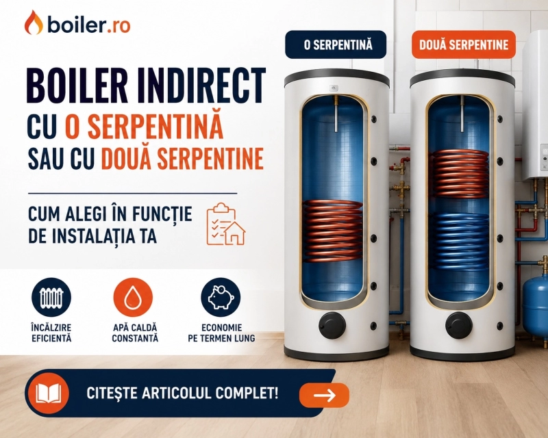 Boiler indirect cu o serpentină sau cu două serpentine — cum alegi în funcție de instalația ta