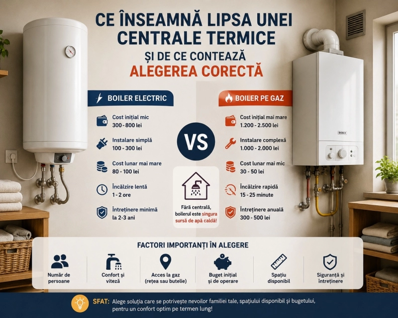 Boiler pe gaz sau boiler electric — care este alegerea potrivită pentru o casă fără centrală termică